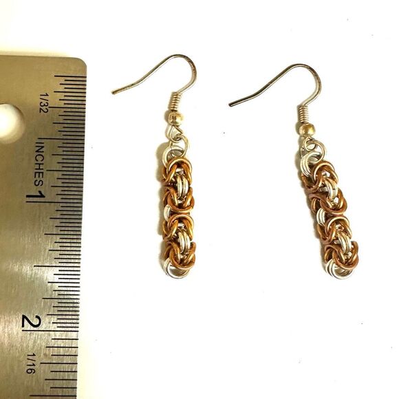 Silver and gold tone chain drop earrings - Picture 6 of 6